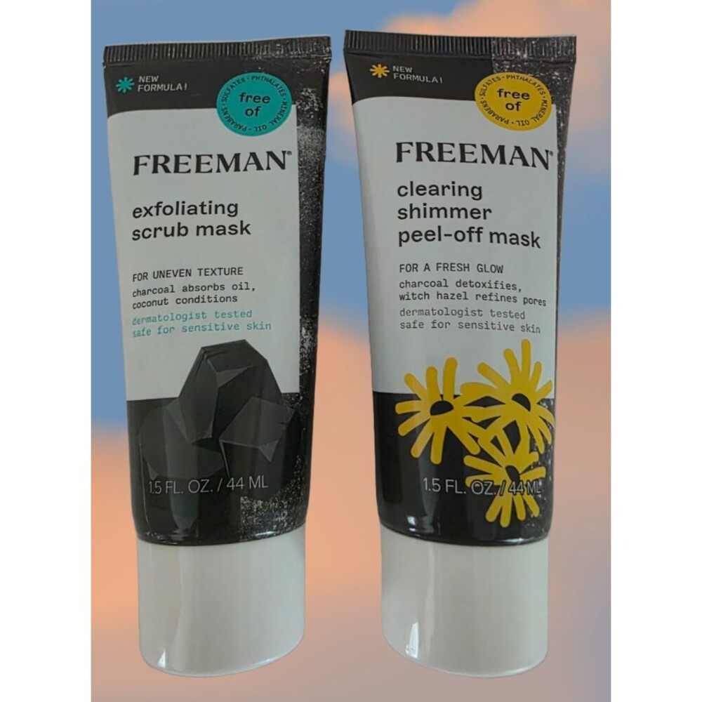 Freeman Face Mask Duo- Exfoliating Scrub Mask, Clearing Shimmer Peel-Off Mask